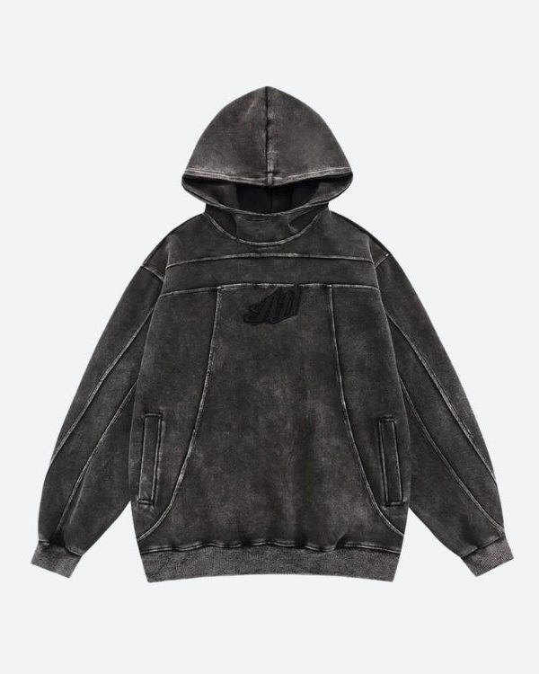 Grunge Dark Washed Embroidered Hoodie