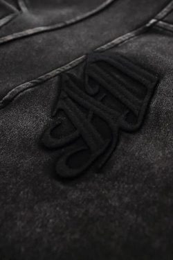 Grunge Dark Washed Embroidered Hoodie