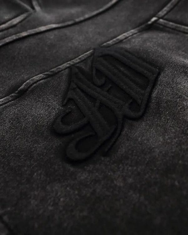 Grunge Dark Washed Embroidered Hoodie