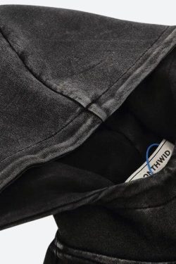 Grunge Dark Washed Embroidered Hoodie