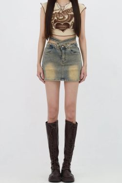 Grunge Denim Cross Belt Mini Skort