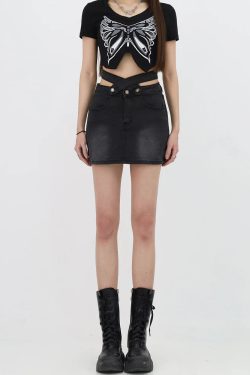 Grunge Denim Cross Belt Mini Skort