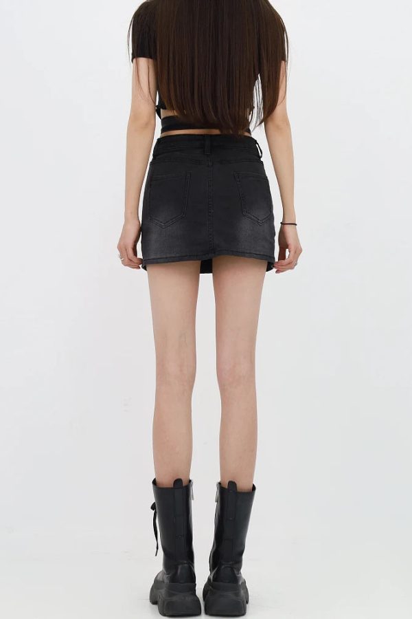 Grunge Denim Cross Belt Mini Skort