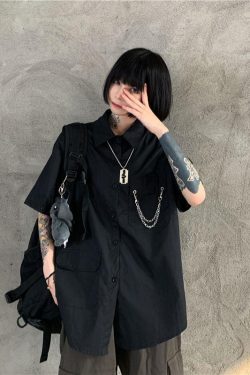 Grunge Detachable Sleeve Shirt