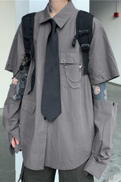 Grunge Detachable Sleeve Shirt