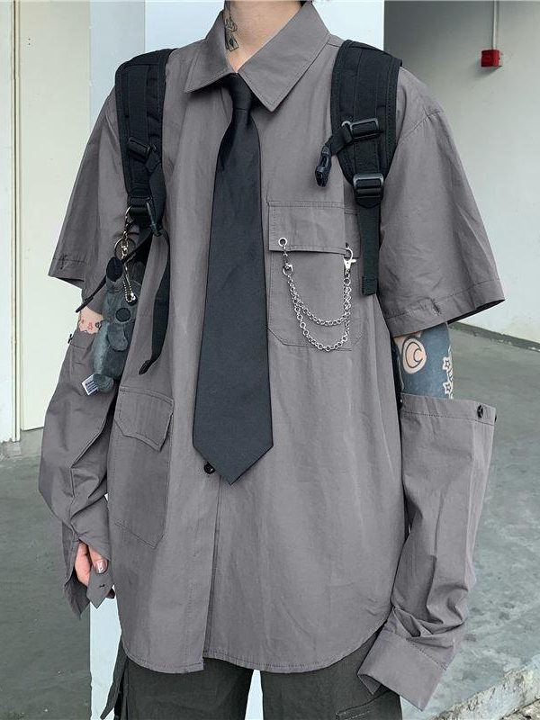 Grunge Detachable Sleeve Shirt