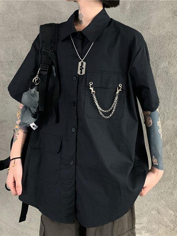 Grunge Detachable Sleeve Shirt