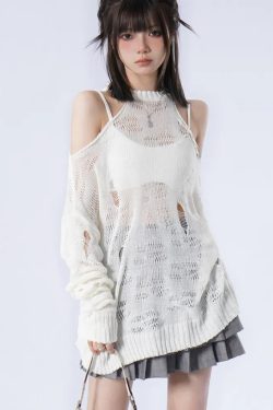 Grunge Distressed Cut-Out Fine Knitted Sweater