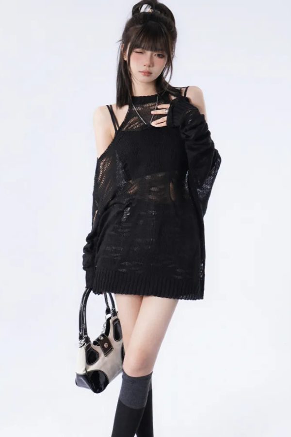 Grunge Distressed Cut-Out Fine Knitted Sweater