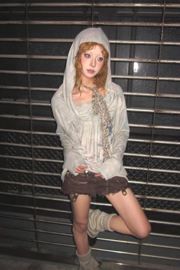 Grunge Distressed Hooded Top