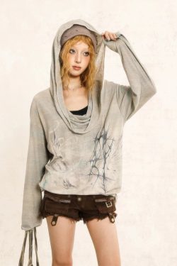 Grunge Distressed Hooded Top