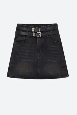 Grunge Double Belt Loop Denim Mini Skirt