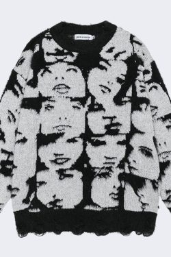 Grunge Face Pullover Sweater