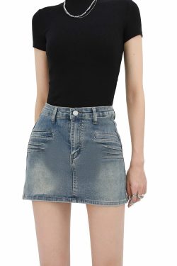Grunge Fake Pocket Denim Mini Skirt