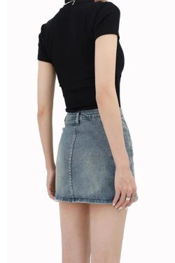 Grunge Fake Pocket Denim Mini Skirt
