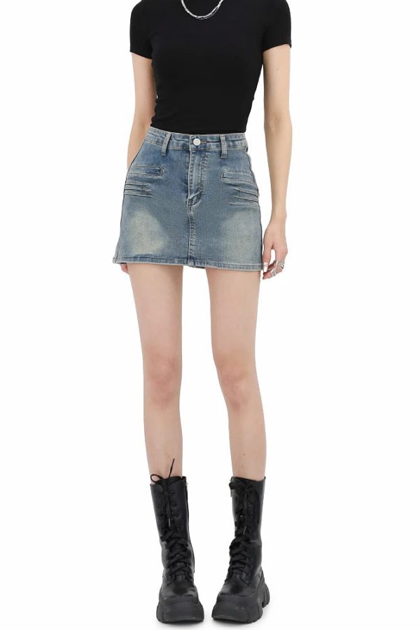 Grunge Fake Pocket Denim Mini Skirt