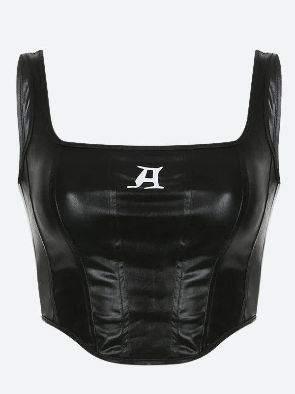 Grunge Faux Leather Crop Corset Top