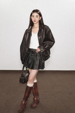 Grunge Faux Leather Pleated Mini Skirt