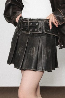 Grunge Faux Leather Pleated Mini Skirt