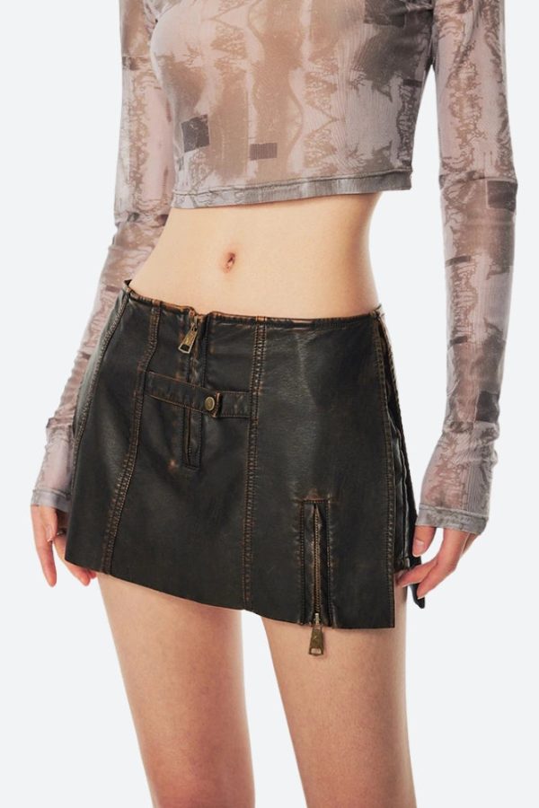 Grunge Faux Leather Slit Mini Skort
