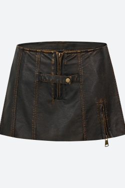 Grunge Faux Leather Slit Mini Skort