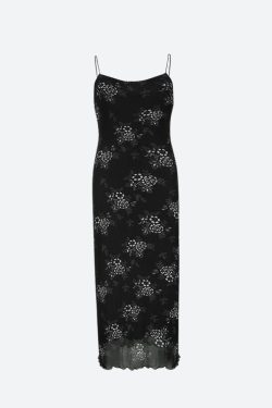 Grunge Floral Mesh Midi Dress