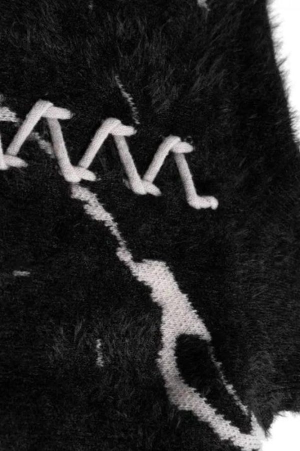 Grunge Fluffy Lace Up Sweater