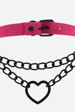 Grunge Heart Belted Choker Necklace