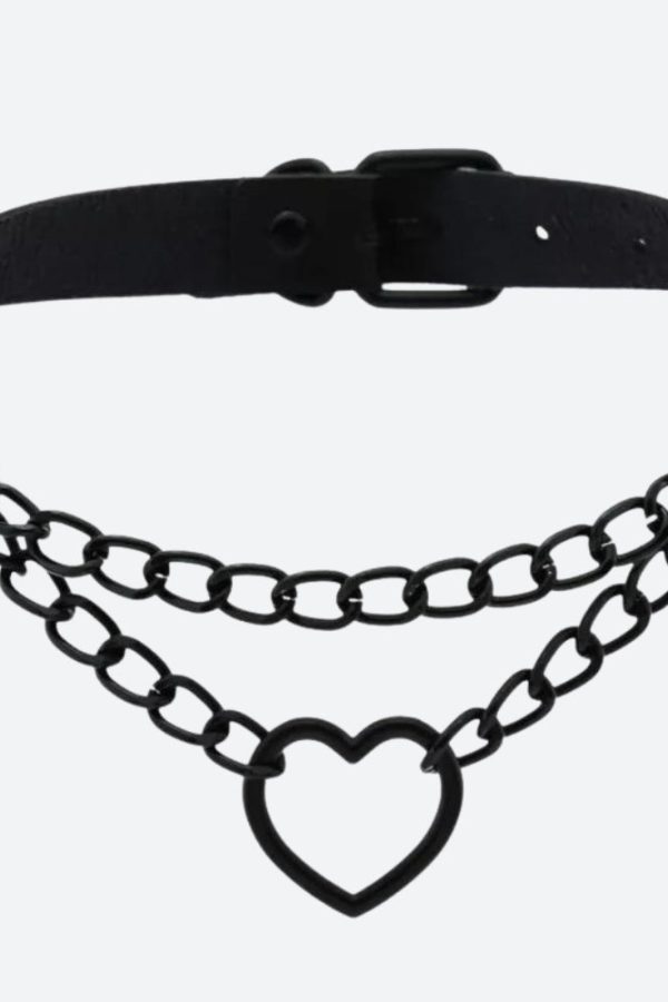 Grunge Heart Belted Choker Necklace