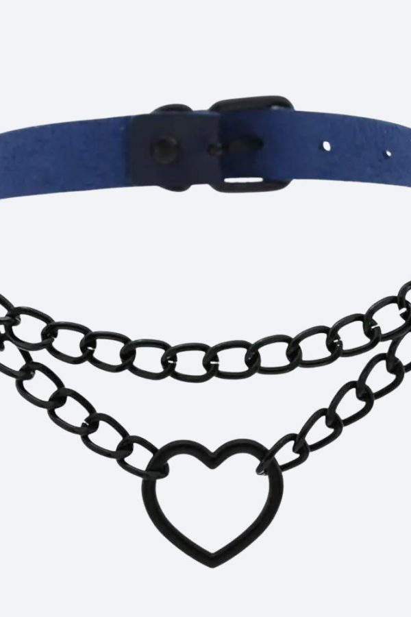 Grunge Heart Belted Choker Necklace