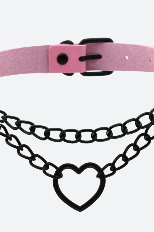 Grunge Heart Belted Choker Necklace