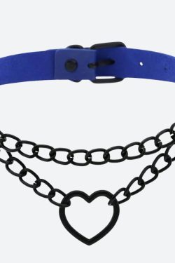 Grunge Heart Belted Choker Necklace