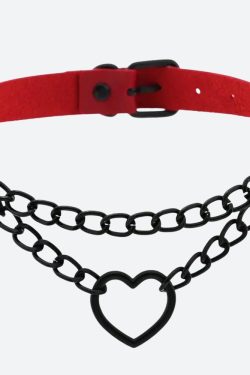 Grunge Heart Belted Choker Necklace
