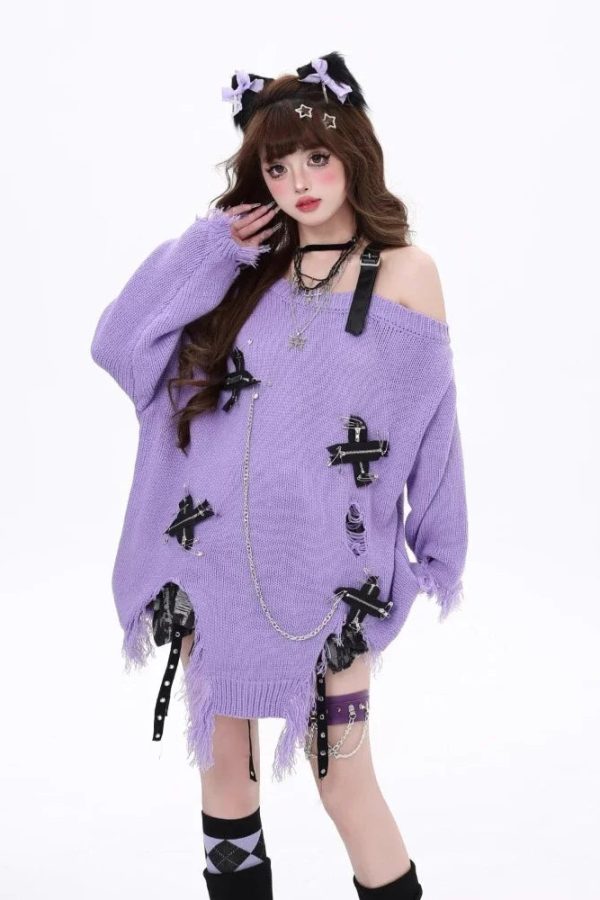 Grunge Kawaii Distressed Sweater