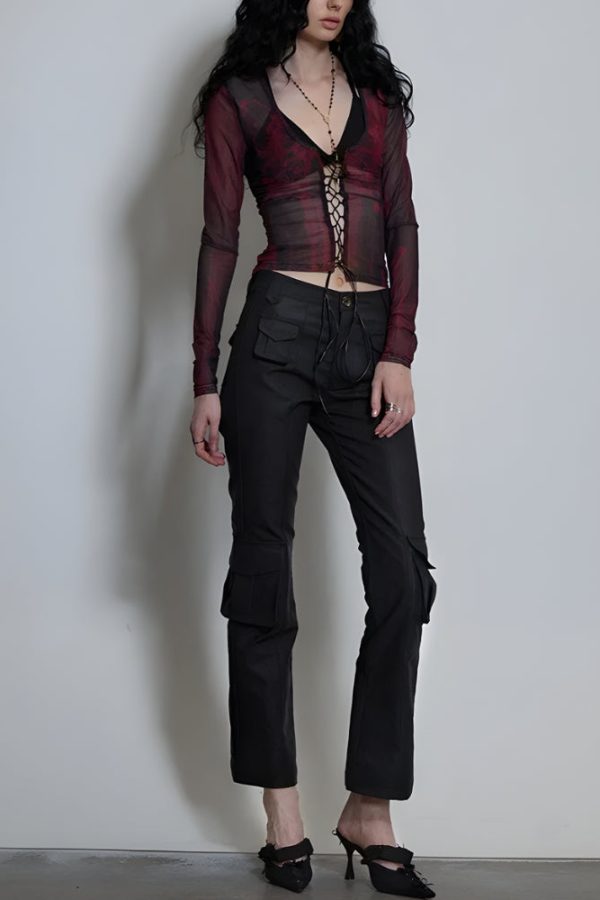 Grunge Lace Up Sheer Top