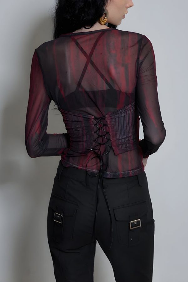 Grunge Lace Up Sheer Top