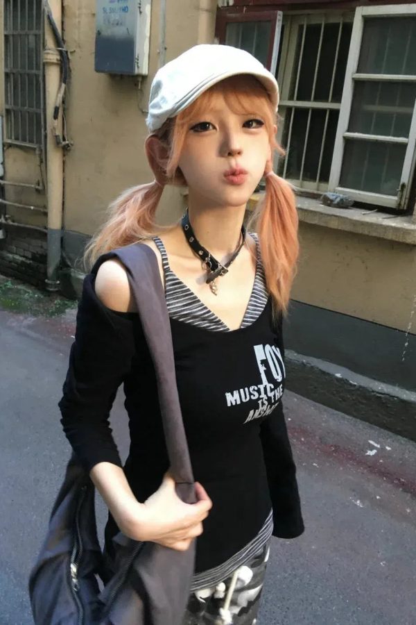 Grunge Layered Off Shoulder Top