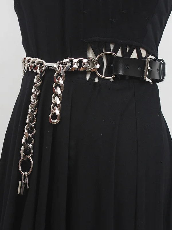 Grunge Lock Faux Leather Chain Belt
