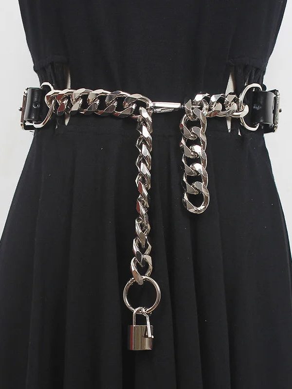 Grunge Lock Faux Leather Chain Belt