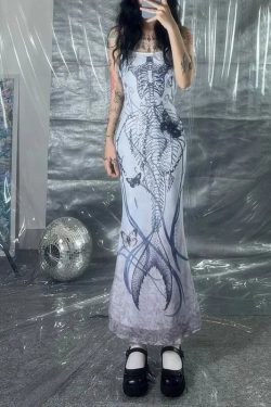 Grunge Mermaid Skeleton Maxi Dress