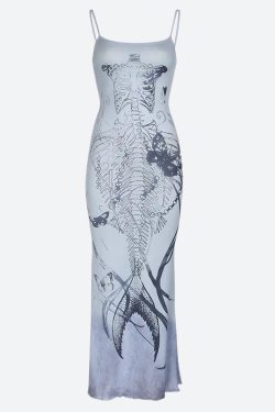 Grunge Mermaid Skeleton Maxi Dress