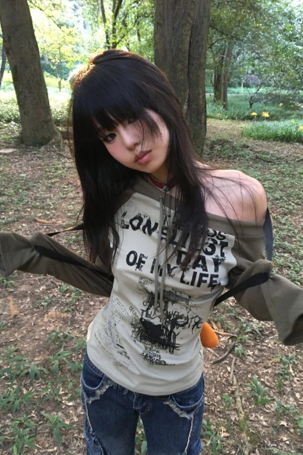 Grunge One Shoulder Drawstring Top