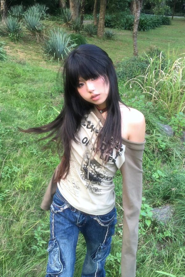 Grunge One Shoulder Drawstring Top