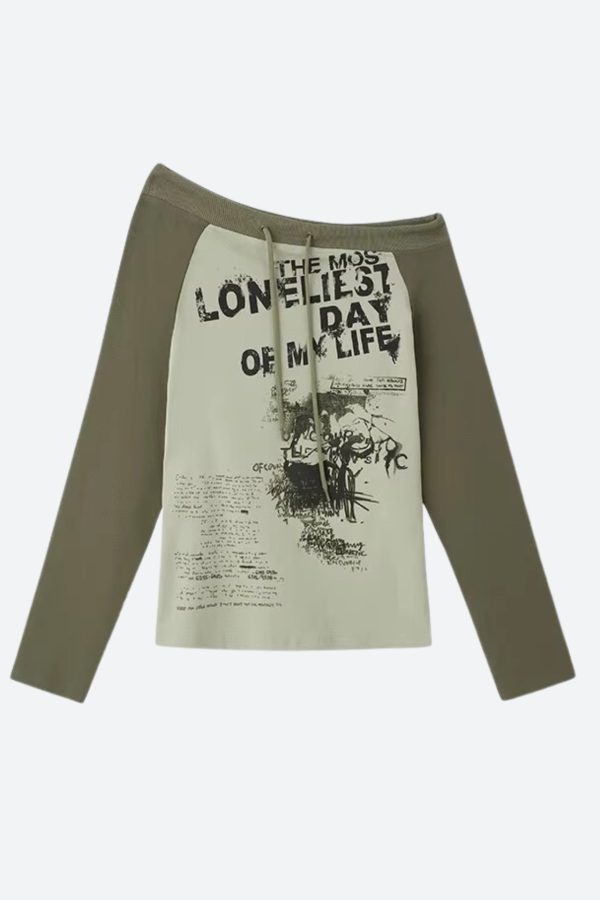 Grunge One Shoulder Drawstring Top