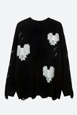 Grunge Pixel Hearts Knitted Sweater