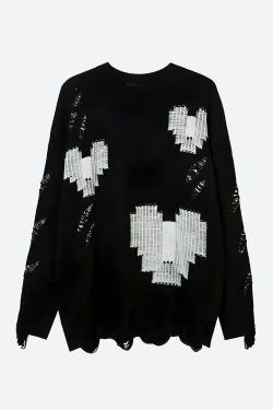 Grunge Pixel Hearts Knitted Sweater