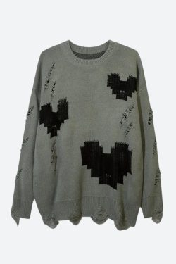 Grunge Pixel Hearts Knitted Sweater