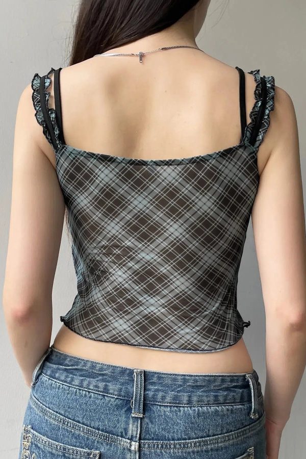 Grunge Plaid Lace Trim Top