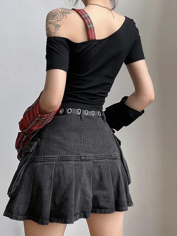 Grunge Plaid Star Patch Top