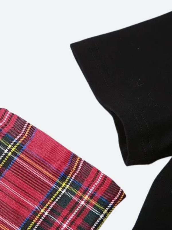 Grunge Plaid Star Patch Top